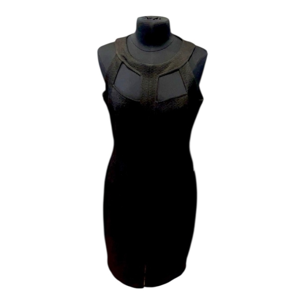 David Meister Caged Cutout Neckline Black LBD Midi Sheath dress - Picture 3 of 14
